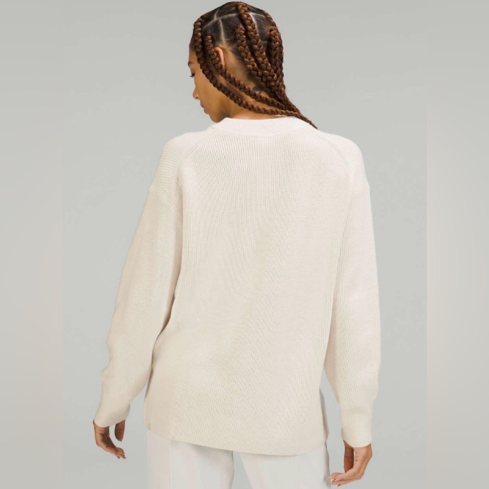 Lululemon Merino Wool-Blend Ribbed Crewneck Sweater White Opal Size 4 - Picture 3 of 7